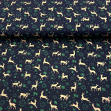 Baumwolle - Rentiere schwarz-gold-grün