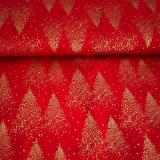 Baumwolle - goldene Weihnachstbäume auf Rot