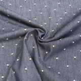 65cm Reststück - Hilco - Jeansstretch DESTINY mit Webpunkte -dunkles jeansblau