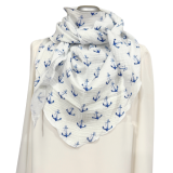 Musselintuch weiß mit Ankern Musselintuch weiß mit Ankern