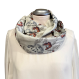 Musselinloop hellgrau mit japanischen Blüten Musselinloop hellgrau mit japanischen Blüten