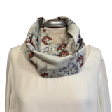 Musselinloop hellgrau mit japanischen Blüten Musselinloop hellgrau mit japanischen Blüten