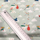 Baumwollstoff Junge Linie - Störche - grün