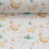 Timu Baumwolle Hühner und Enten auf weiß Timu Baumwolle Hühner und Enten auf weiß