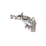 Dekoanhänger Revolver mit Rose in silber Dekoanhänger Revolver mit Rose in silber