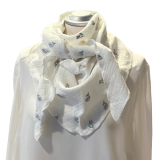 Musselintuch in weiß mit Blumenstickerei