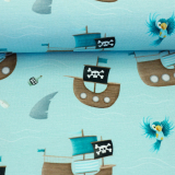 SWAFING • Baumwolljersey SWAFING •  Piratenschiffe, Papageien, hellblau - Ahoi! by mrs Mint design