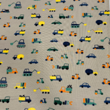 Jersey taupe mit bunten Fahrzeugen
