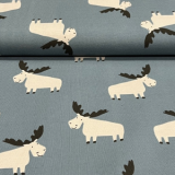 Baumwolljersey Elche auf jeansblau