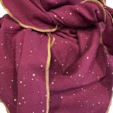 Musselintuch bordeaux mit Goldpunkten Musselintuch bordeaux mit Goldpunkten