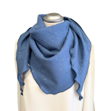 Musselintuch jeansblau mit Goldpunkten - Halstuch für Damen