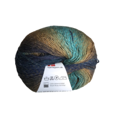 Hjertegarn - Sockenwolle Longcolors (Fb.22 - blau/ocker/dunkelgrün)