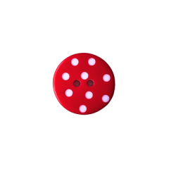 Kunststoffknopf 18mm 2 Loch weiße Punkte auf rot