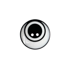 Polyesterknopf 18mm 2 Loch weiß, schwarze Kreise