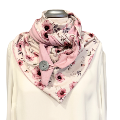 Dreieckstuch mit Blüten in creme und rosa