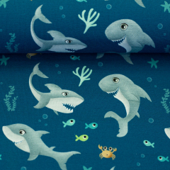 SWAFING • Baumwolljersey Haie, Krabben, Fische, petrol - Ahoi! by mrs Mint design