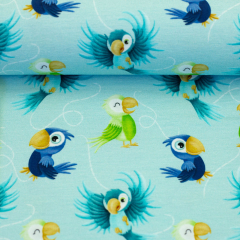 SWAFING • Baumwolljersey SWAFING •  Papageien, hellblau - Ahoi! by mrs Mint design