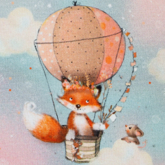 Swafing • French Terry - Little Fox and Friends - Fuchs im Heißluftballon - pastell/türkis