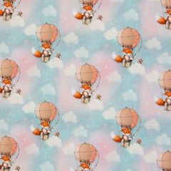 Swafing • French Terry - Little Fox and Friends - Fuchs im Heißluftballon - pastell/türkis