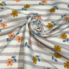55cm Reststück - Hanabi - Flower Stripes - flieder/weiß