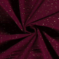 Musselin bordeaux mit goldenen Punkten