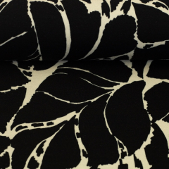 Sizilien - Viskosejersey Blätter in ecru/schwarz