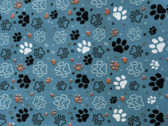 S&W • Deko Druck Loneta Hunde Tatzen •  blau