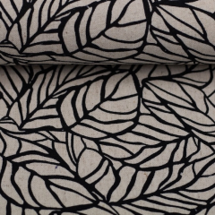 Padura - Viskose-Leinen-Stoff - Blätter in schwarz/beige