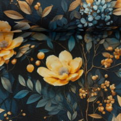 Flowing Bloom - Blüten/Zweige - nachtblau/gelb by Sarah Mariam Martindale >60.000, **wasserabweisend**