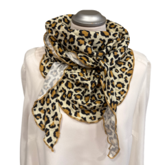 Musselintuch Leo Beige/Schwarz - leichtes Tuch für Damen