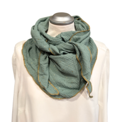 Musselintuch altmint mit goldenen Punkte  - Sommertuch für Damen